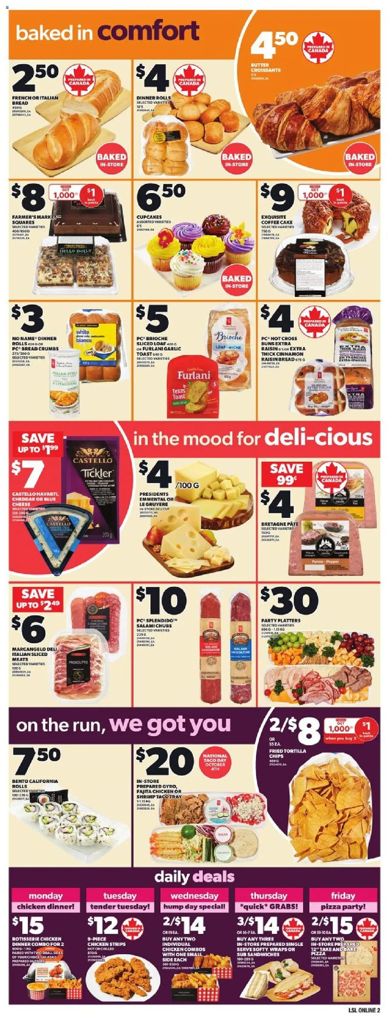 Loblaws flyer valid from 02.10.2025 | Page: 8 | Products: PC, Cheese, Bread, Coffee