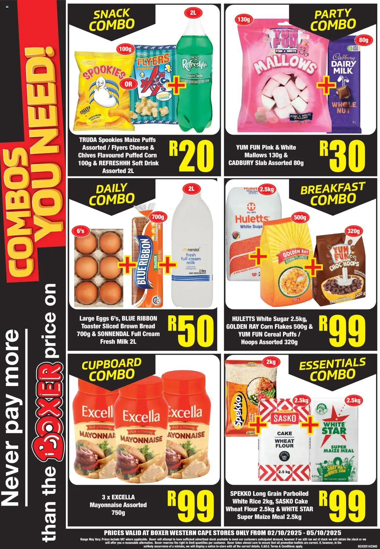 New Boxer catalogue – valid from 02.10.2025 | Page: 4 | Products: Corn, Maize meal, Stock, Sugar