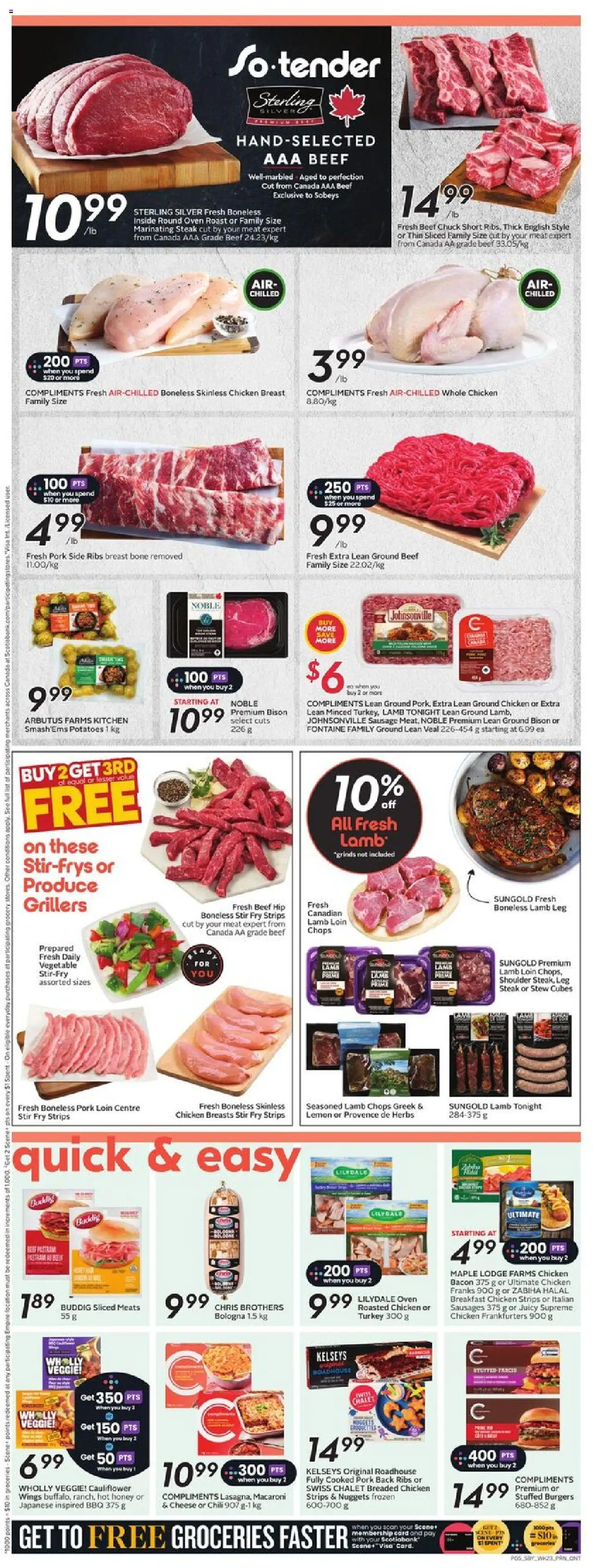Sobeys flyer valid from 02.10.2025 | Page: 9 | Products: Potatoes, Oven, Chicken, Pork