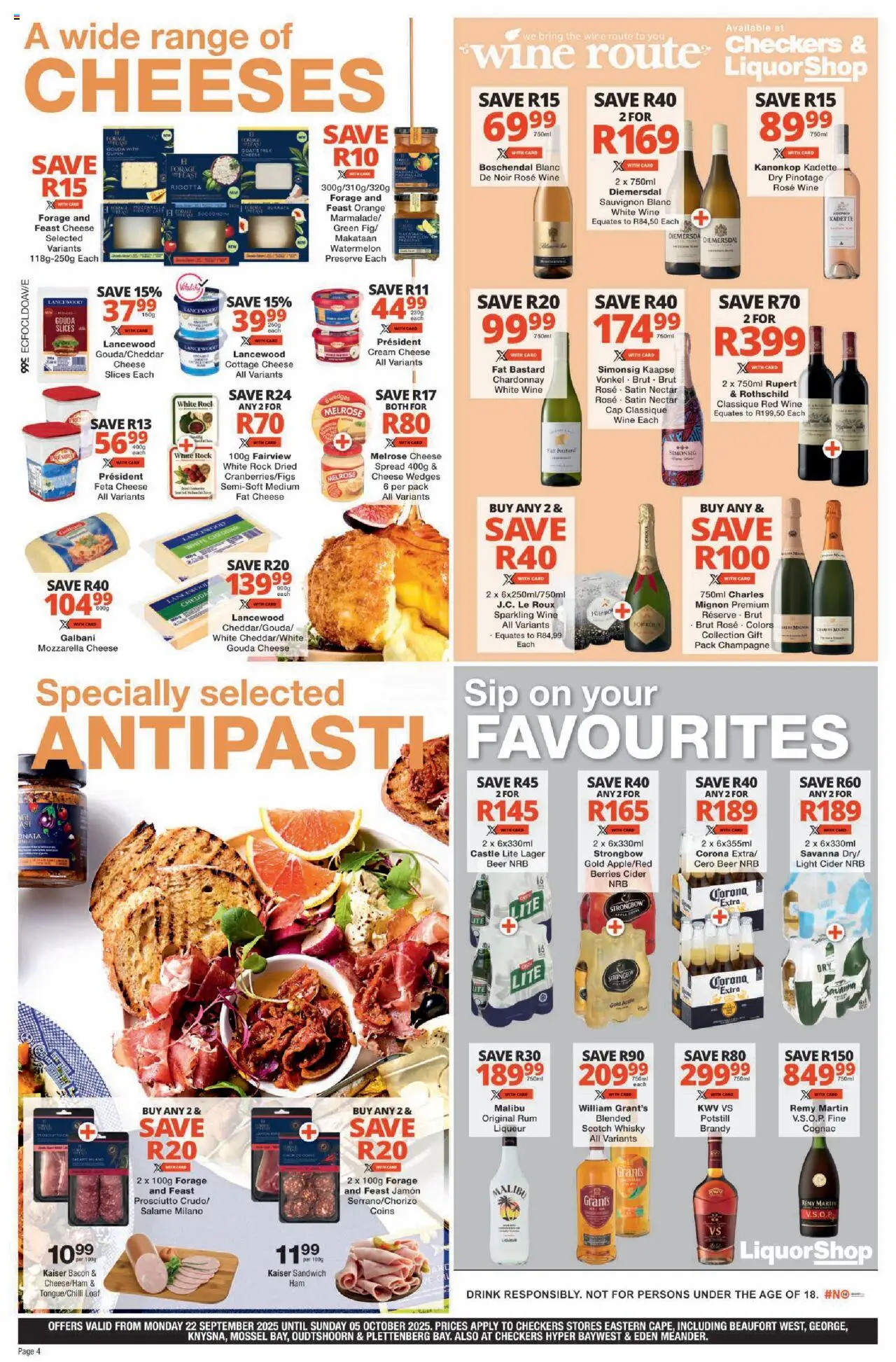 New Checkers catalogue – valid from 22.09.2025 | Page: 4 | Products: Cap, Cheese, Cottage cheese, Máscara de pestañas