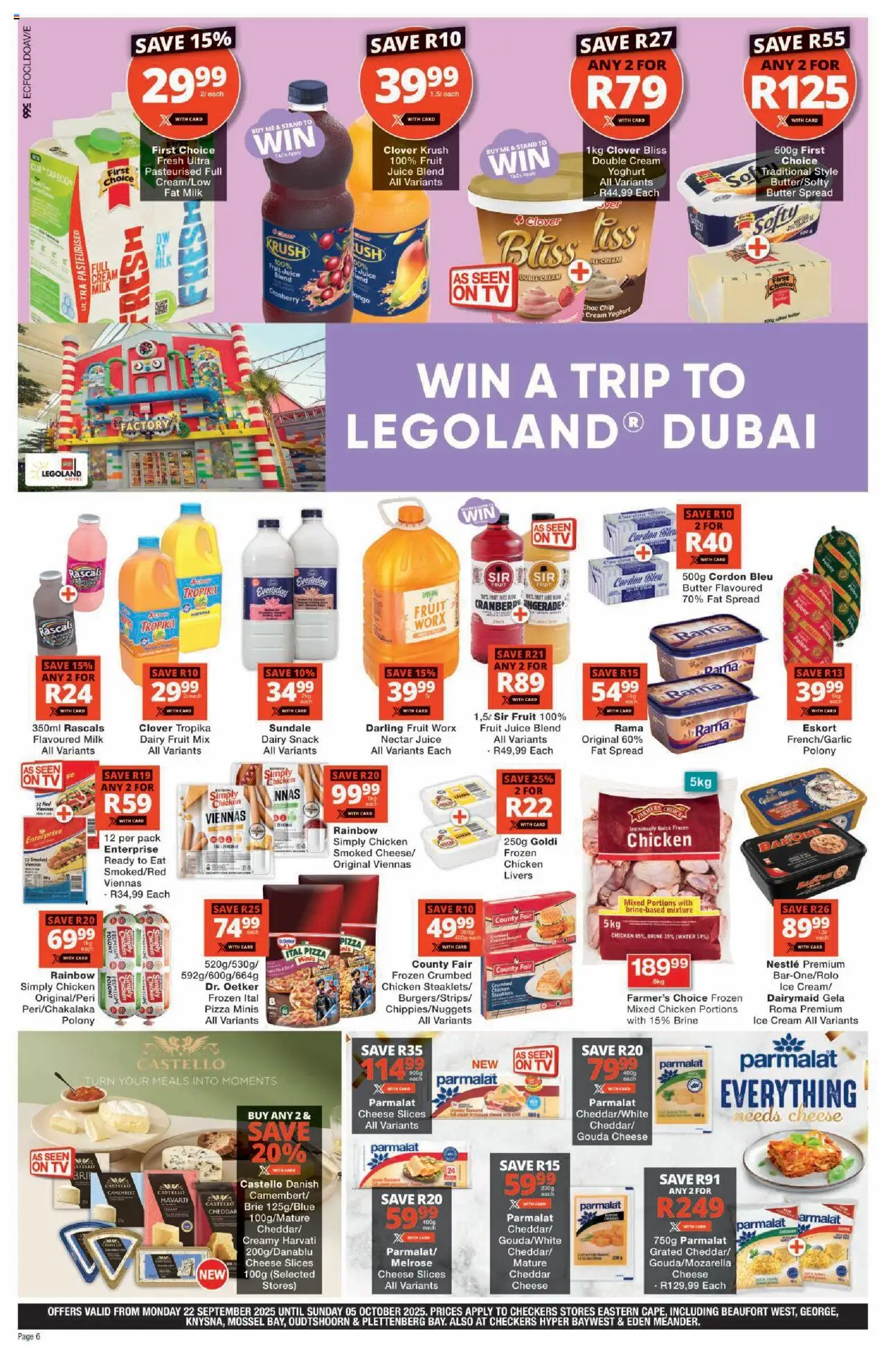 New Checkers catalogue – valid from 22.09.2025 | Page: 6 | Products: Butter, Polony, Pizza, Ice cream