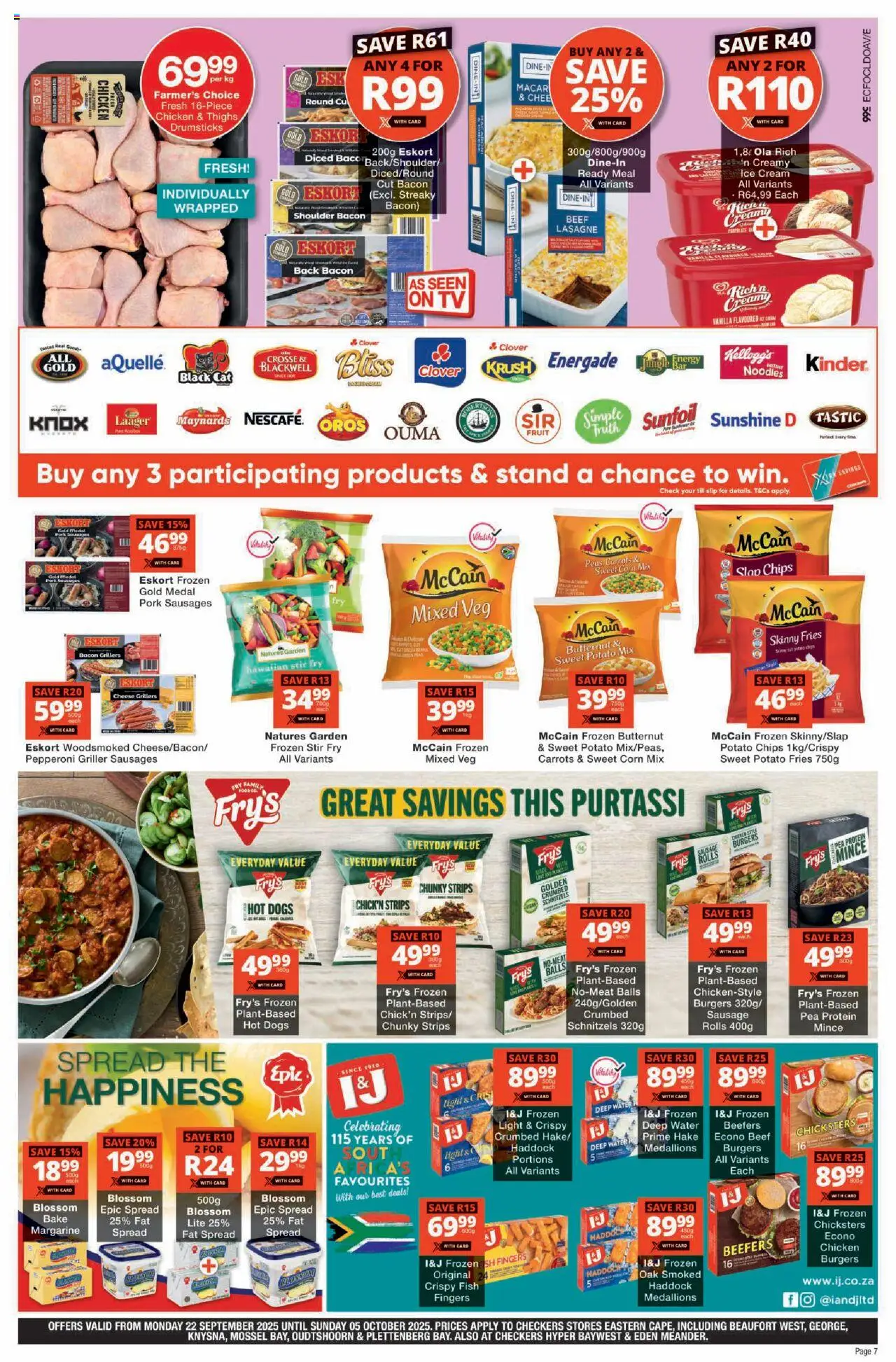 New Checkers catalogue – valid from 22.09.2025 | Page: 7 | Products: Fish, Hot dogs, Ice cream, Bacon