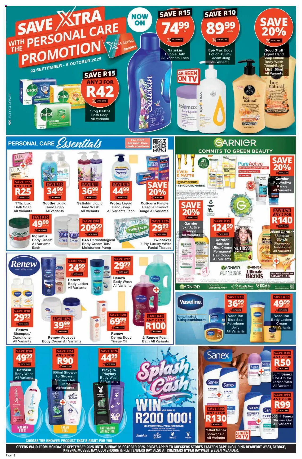 New Checkers catalogue – valid from 22.09.2025 | Page: 12 | Products: Tissue oil, Body cream, Soap, Tissues