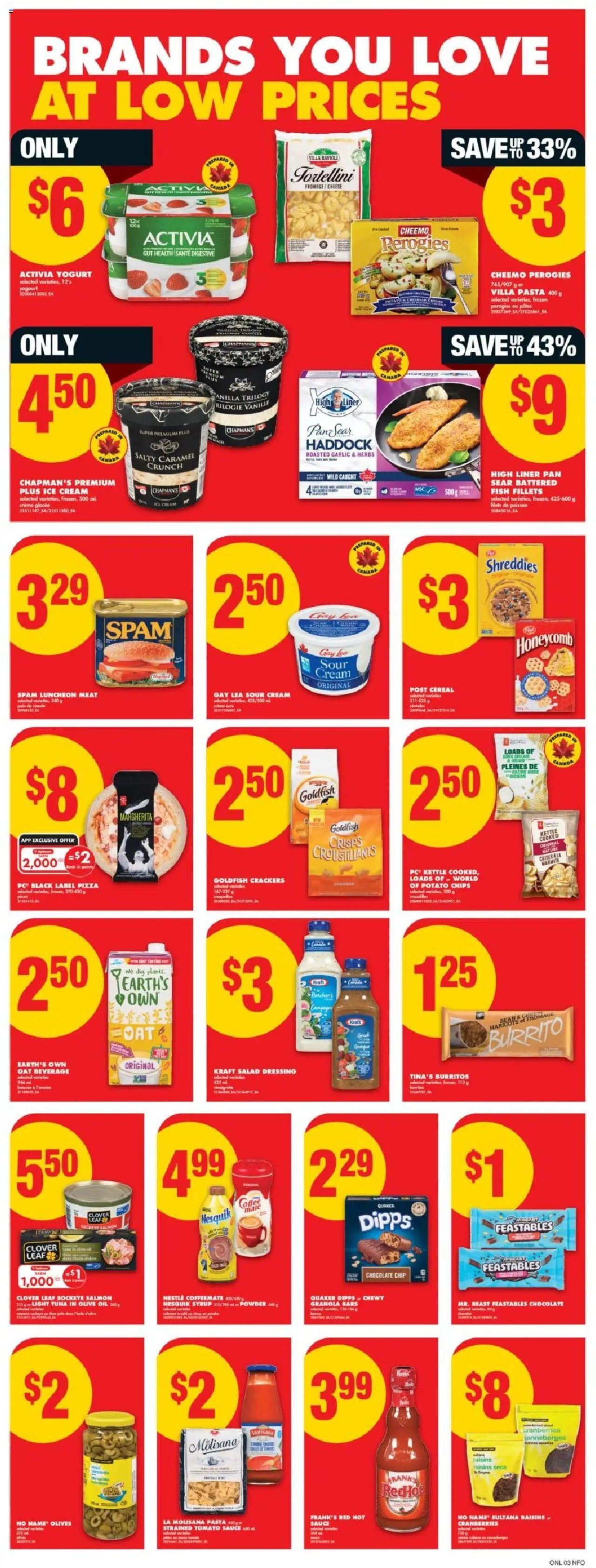 No Frills flyer valid from 02.10.2025 | Page: 9 | Products: Sour cream, Chips, Ice cream, Pizza