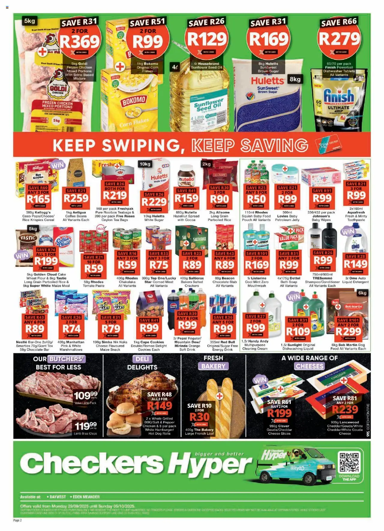 New Checkers catalogue – valid from 29.09.2025 | Page: 2 | Products: Cake, Bakery, Cookies, Dishwasher tablets