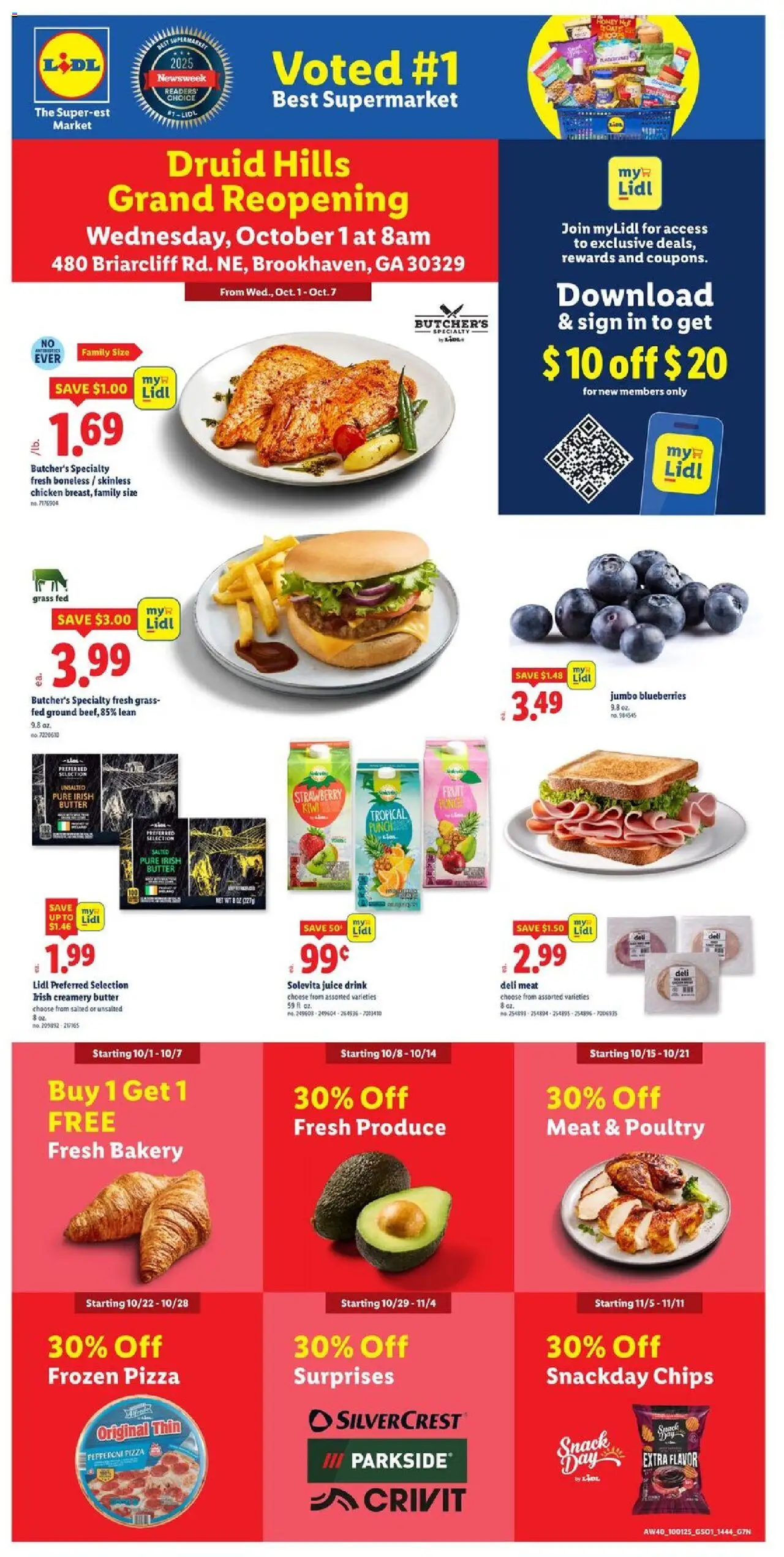 Lidl Weekly Ad - GA - valid from 01.10.2025 | Page: 1 | Products: Butter, Pizza, Chips, Poultry