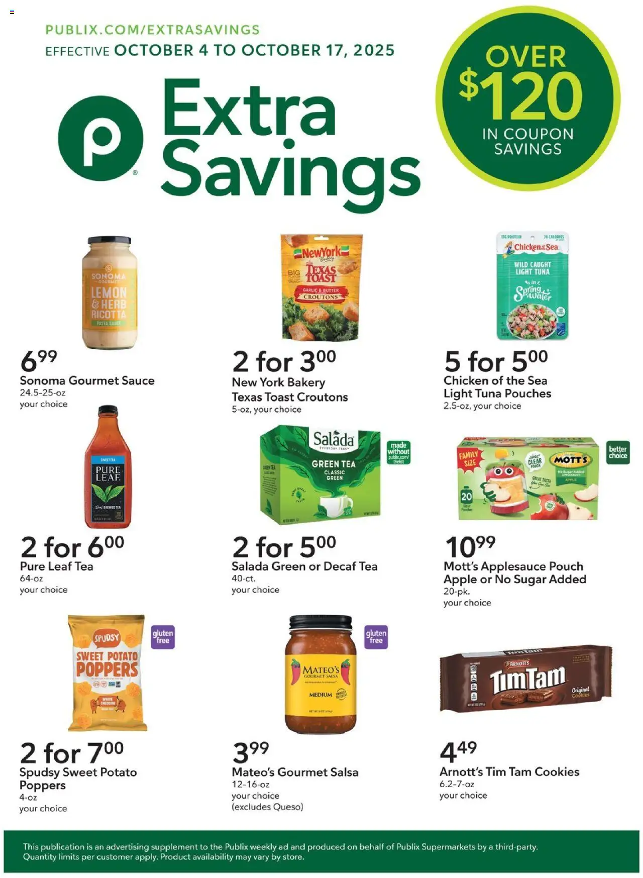 Publix Extra Savings - valid from 04.10.2025 | Page: 1 | Products: Green Tea, Cookies, Sugar, Garlic