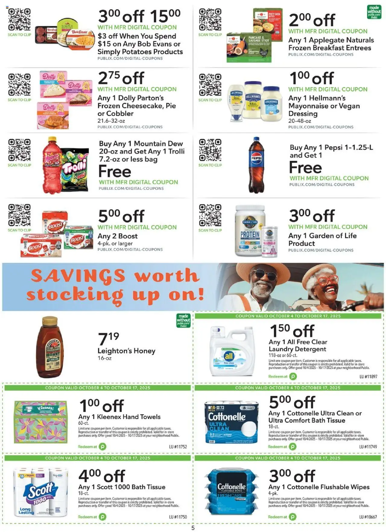 Publix Extra Savings - valid from 04.10.2025 | Page: 5 | Products: Detergent, Potatoes, Sausage, Bag