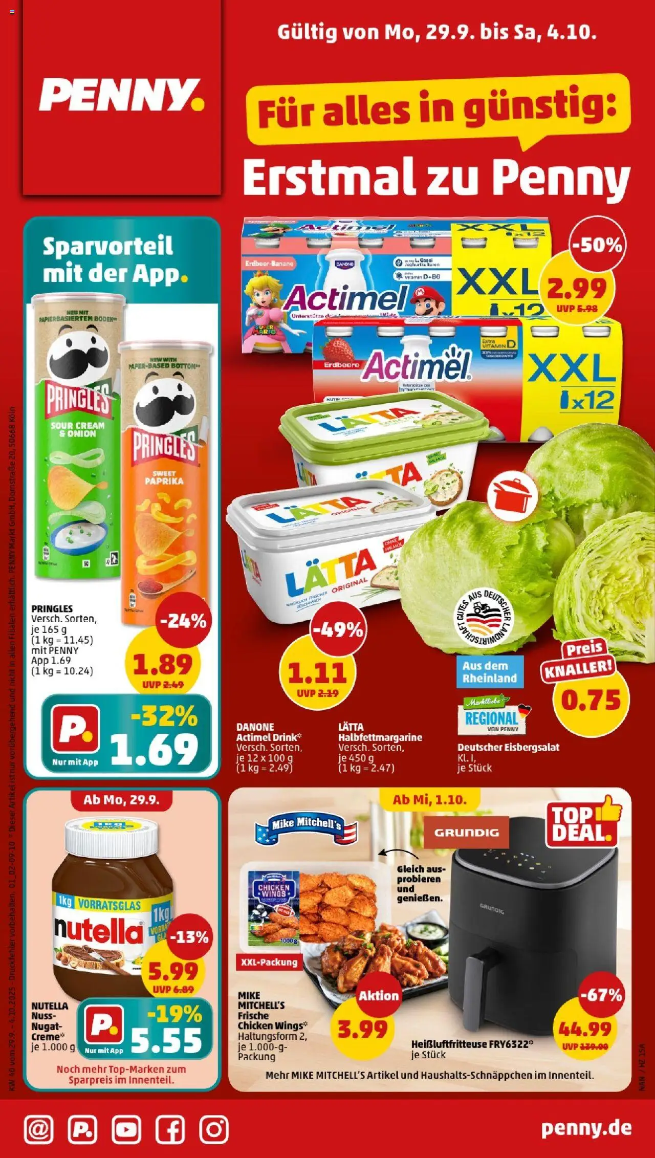 Penny - Nordrhein - Westfalen – gültig ab 29.09.2025 | Seite: 1 | Produkte: Eisbergsalat, Paprika, Pringles, Heißluftfritteuse