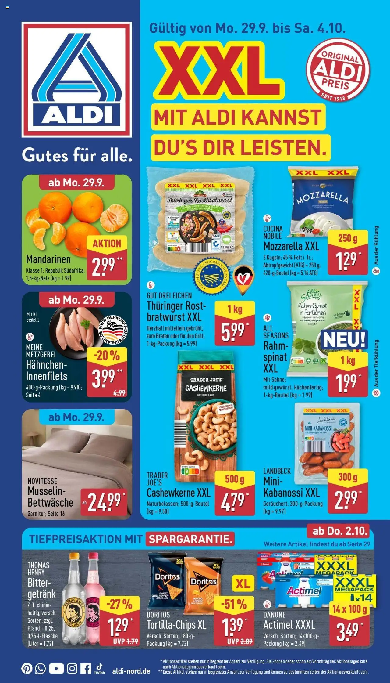 Aldi - ALDI Nord: Wochenangebote – gültig ab 28.09.2025 | Seite: 1 | Produkte: Hahnchen, Actimel, Bratwurst, Chili