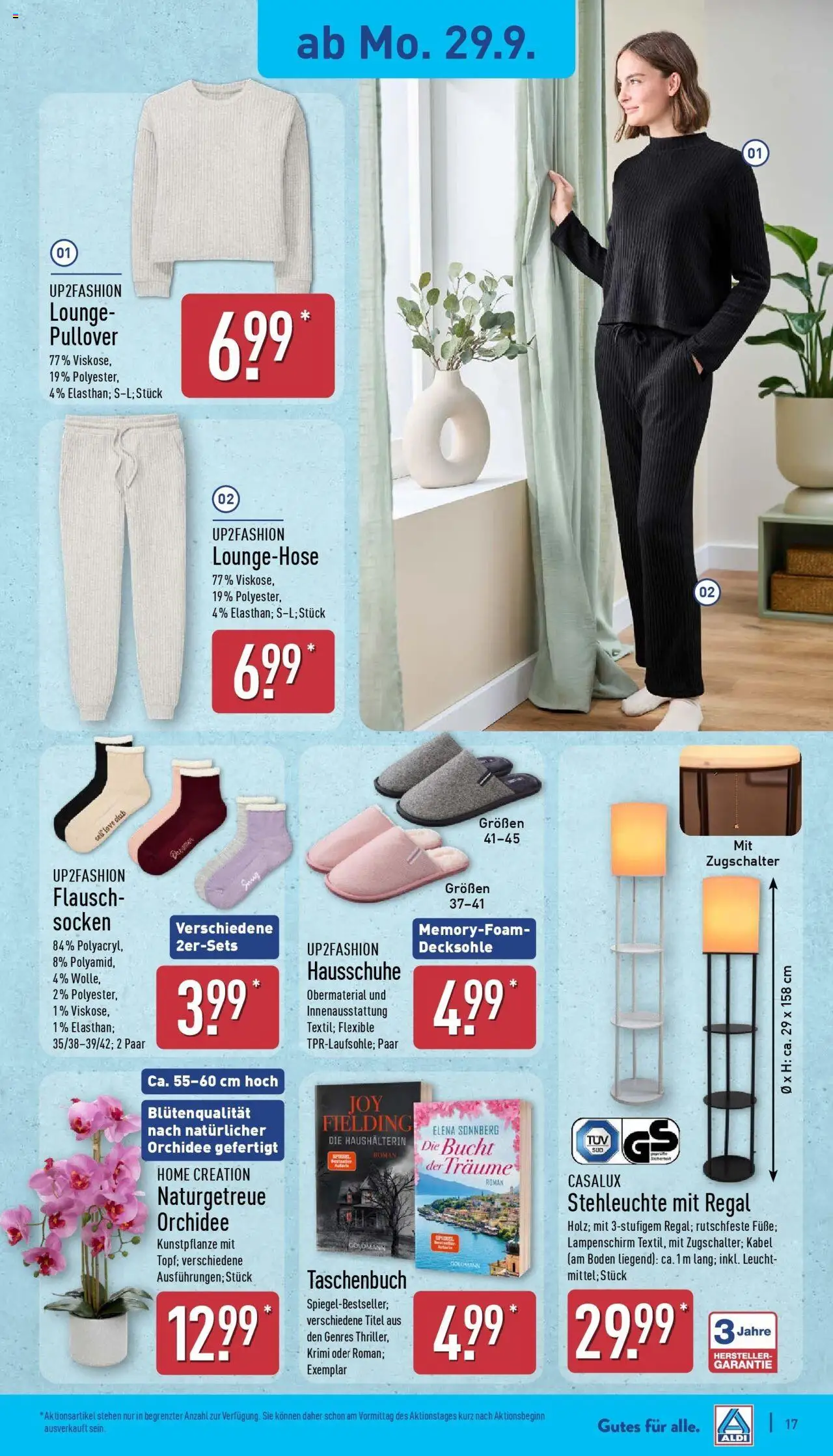 Aldi - ALDI Nord: Wochenangebote – gültig ab 28.09.2025 | Seite: 19 | Produkte: Kabel, Orchidee, Lampenschirm, Hausschuhe