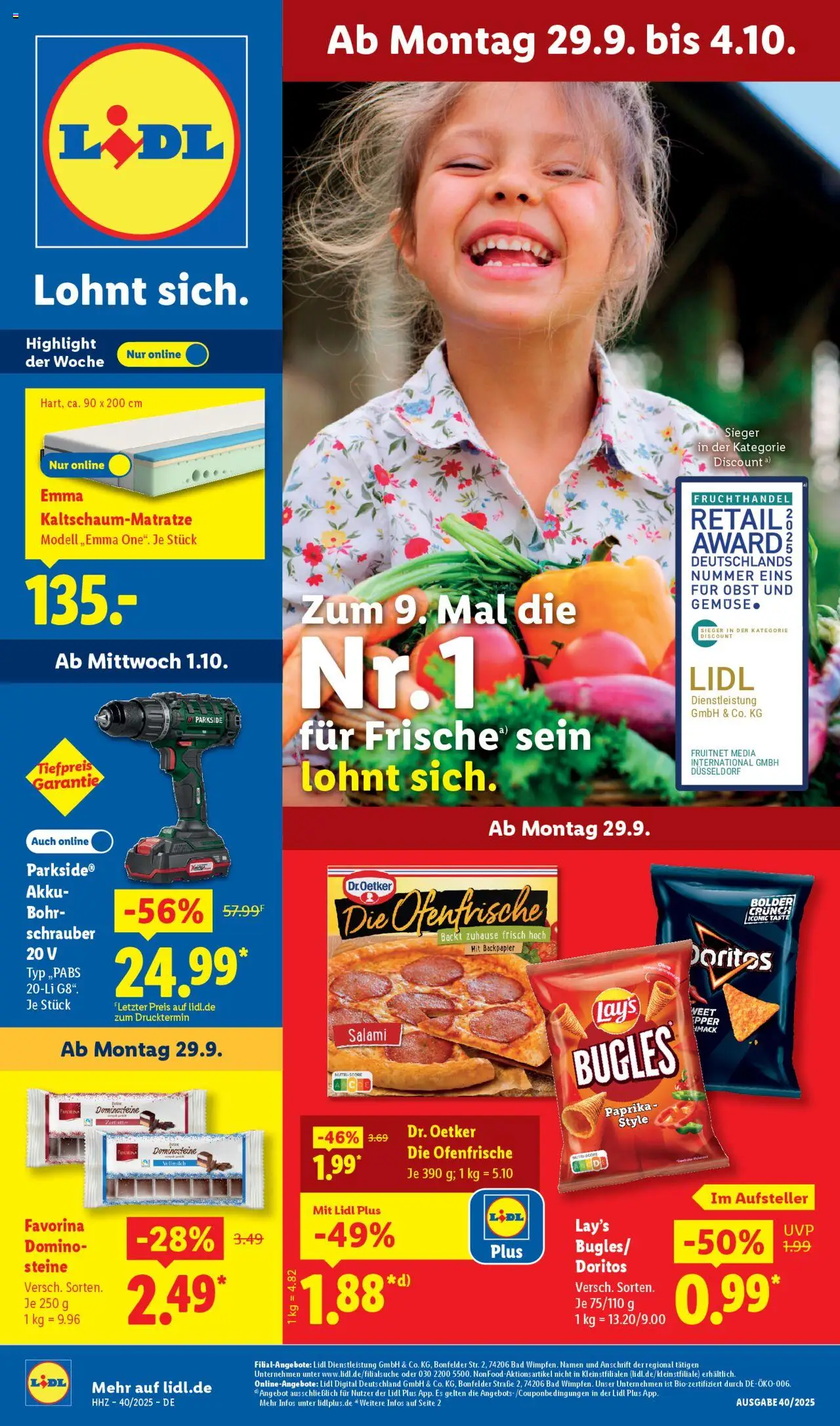 Lidl Prospekt Grimma – gültig ab 29.09.2025 | Seite: 1 | Produkte: Bad, Gemüse, Paprika, Salami