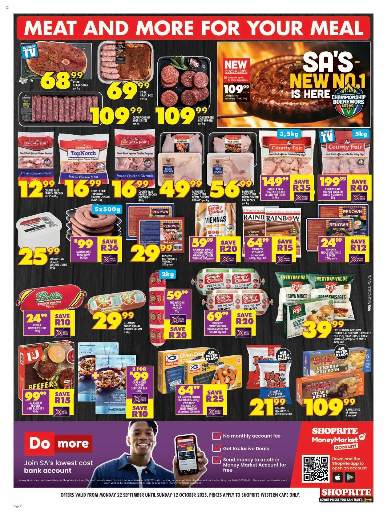 New Shoprite catalogue – valid from 22.09.2025 | Page: 2 | Products: Fryer, Box, Pork, Seafood