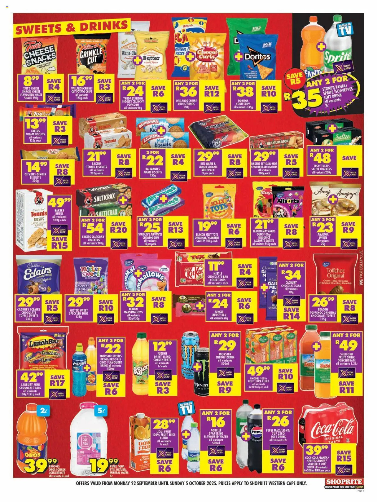New Shoprite catalogue – valid from 22.09.2025 | Page: 5 | Products: Juice, Chips, Cream, Lemon