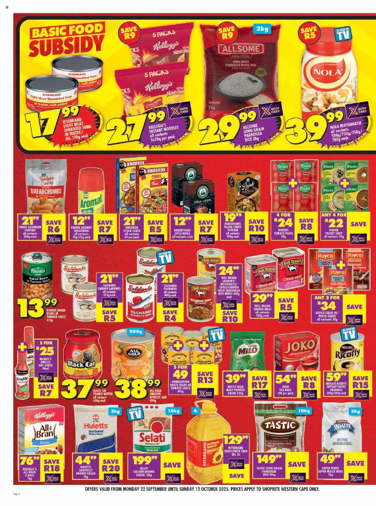New Shoprite catalogue – valid from 22.09.2025 | Page: 6 | Products: Beans, Butter, Sauce, Sugar