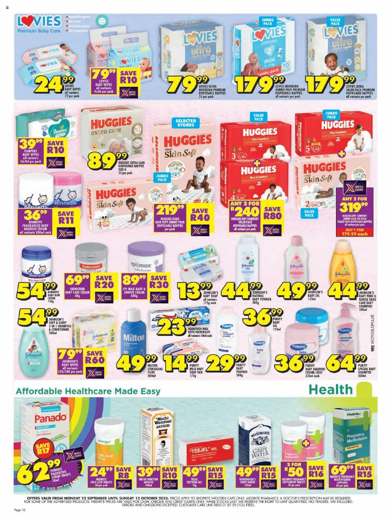 New Shoprite catalogue – valid from 22.09.2025 | Page: 10 | Products: Milk, Oil, Toothpaste, Water