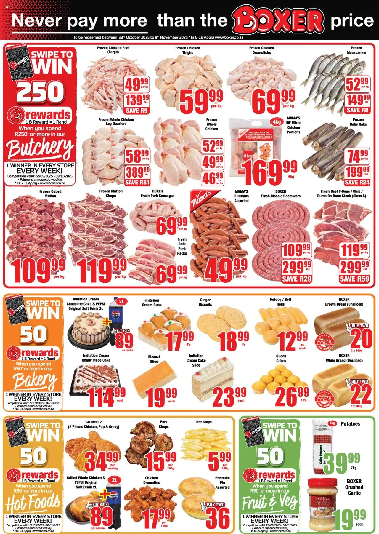 New Boxer catalogue – valid from 09.10.2025 | Page: 2 | Products: Steak, Chocolate, Chicken, Fruit