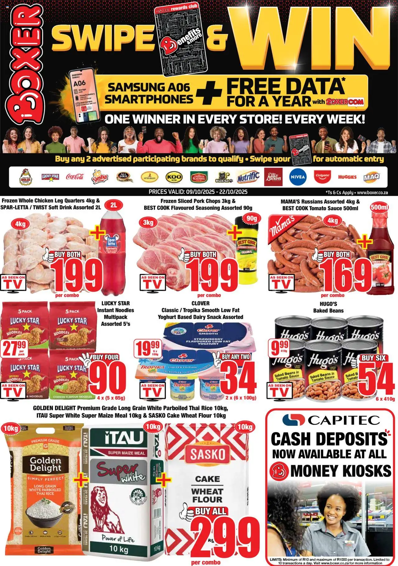 New Boxer catalogue – valid from 09.10.2025 | Page: 1 | Products: Flour, Baked beans, Yoghurt, Noodles