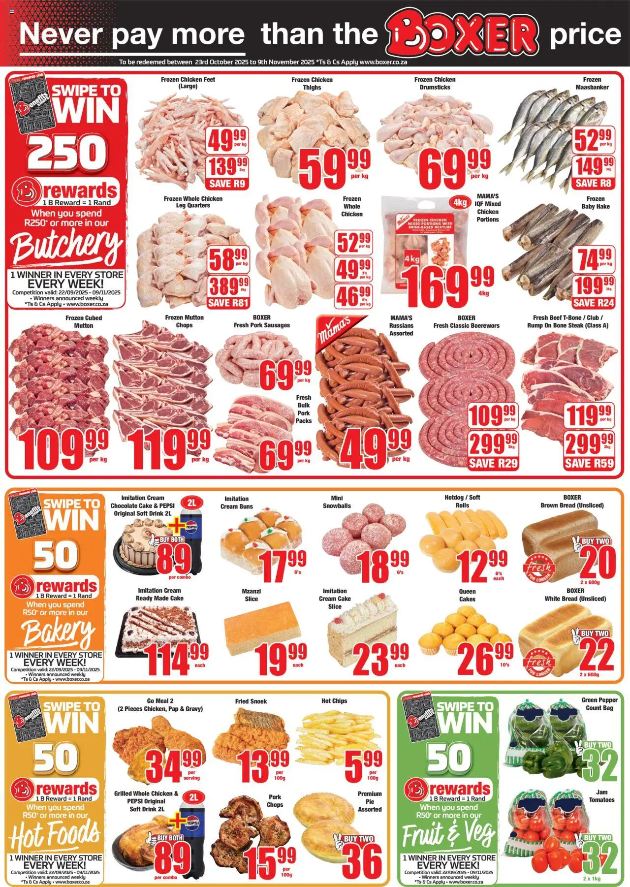 New Boxer catalogue – valid from 09.10.2025 | Page: 2 | Products: Bag, Buns, Boerewors, Tomatoes