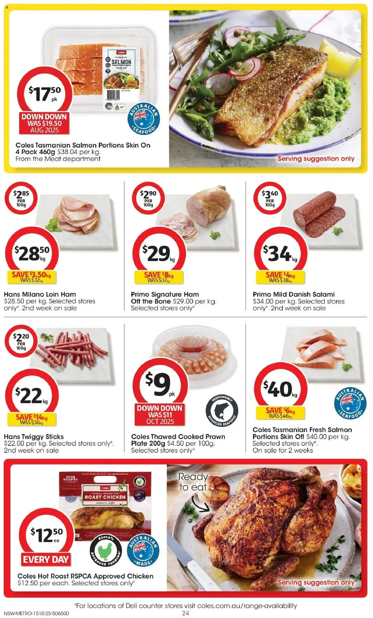 Coles catalogue - valid from 15.10.2025 | Page: 24 | Products: Salami, Ham, Chicken, Seafood Coles catalogue - valid from 15.10.2025 | Page: 24 | Products: Salami, Ham, Chicken, Seafood