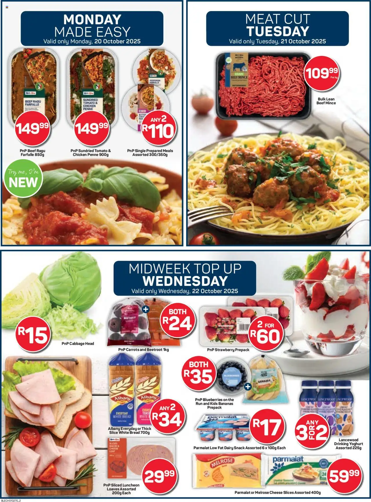 New Pick n Pay catalogue – valid from 20.10.2025 | Page: 2 | Products: Yoghurt, Cheese, Bread, Chicken