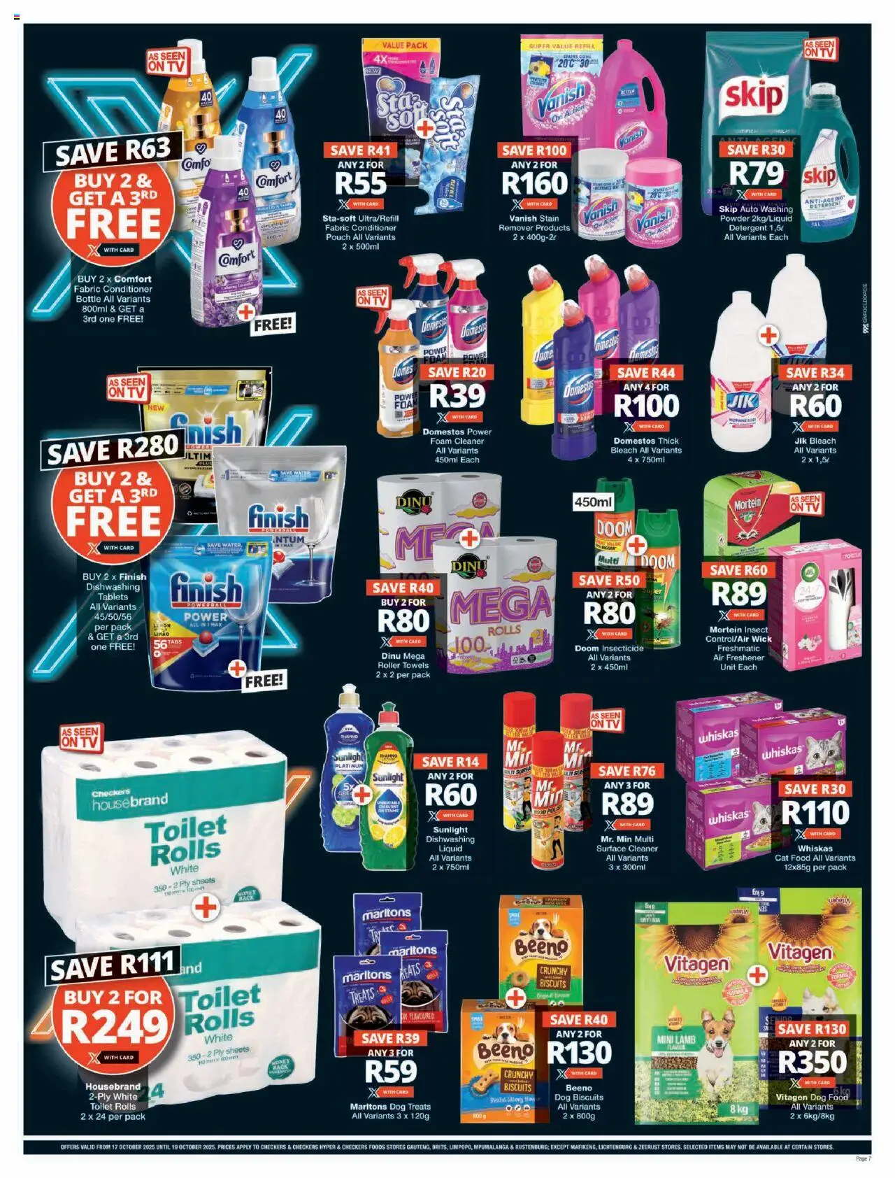 New Checkers catalogue – valid from 17.10.2025 | Page: 7 | Products: Air freshener, Dog biscuits, Foam, Dog food