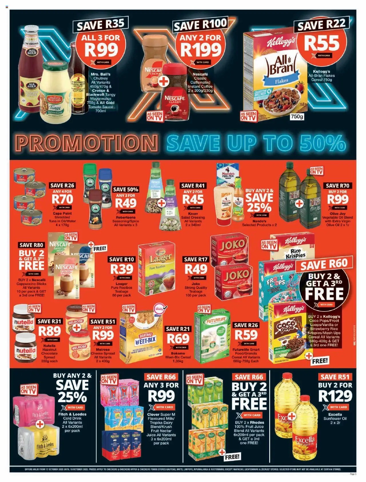 New Checkers catalogue – valid from 17.10.2025 | Page: 5 | Products: Rice, Tomato sauce, Dressing, Fruit