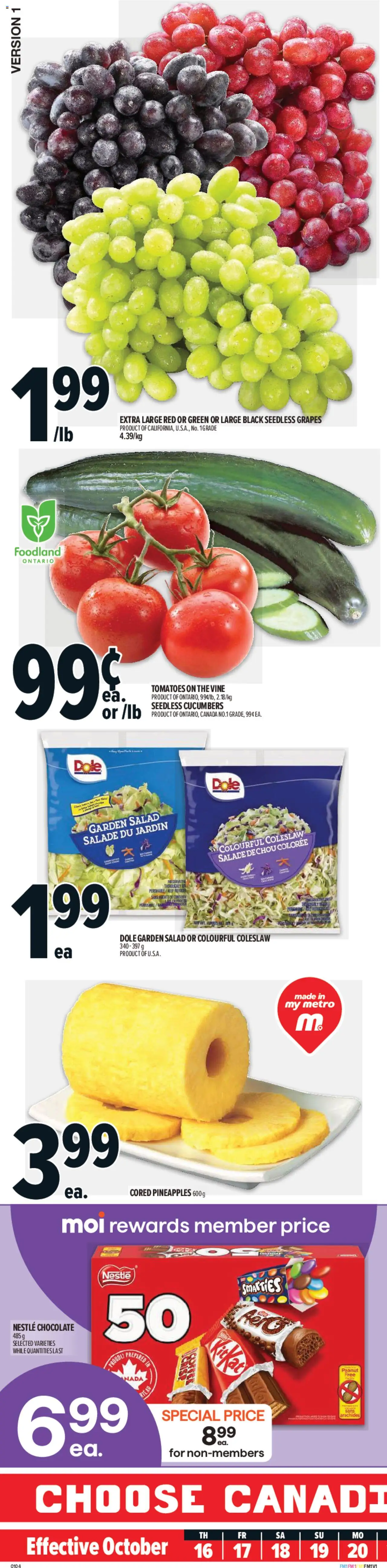 Metro flyer valid from 16.10.2025 | Page: 1 | Products: Cucumbers, Salad, Chocolate, Tomatoes