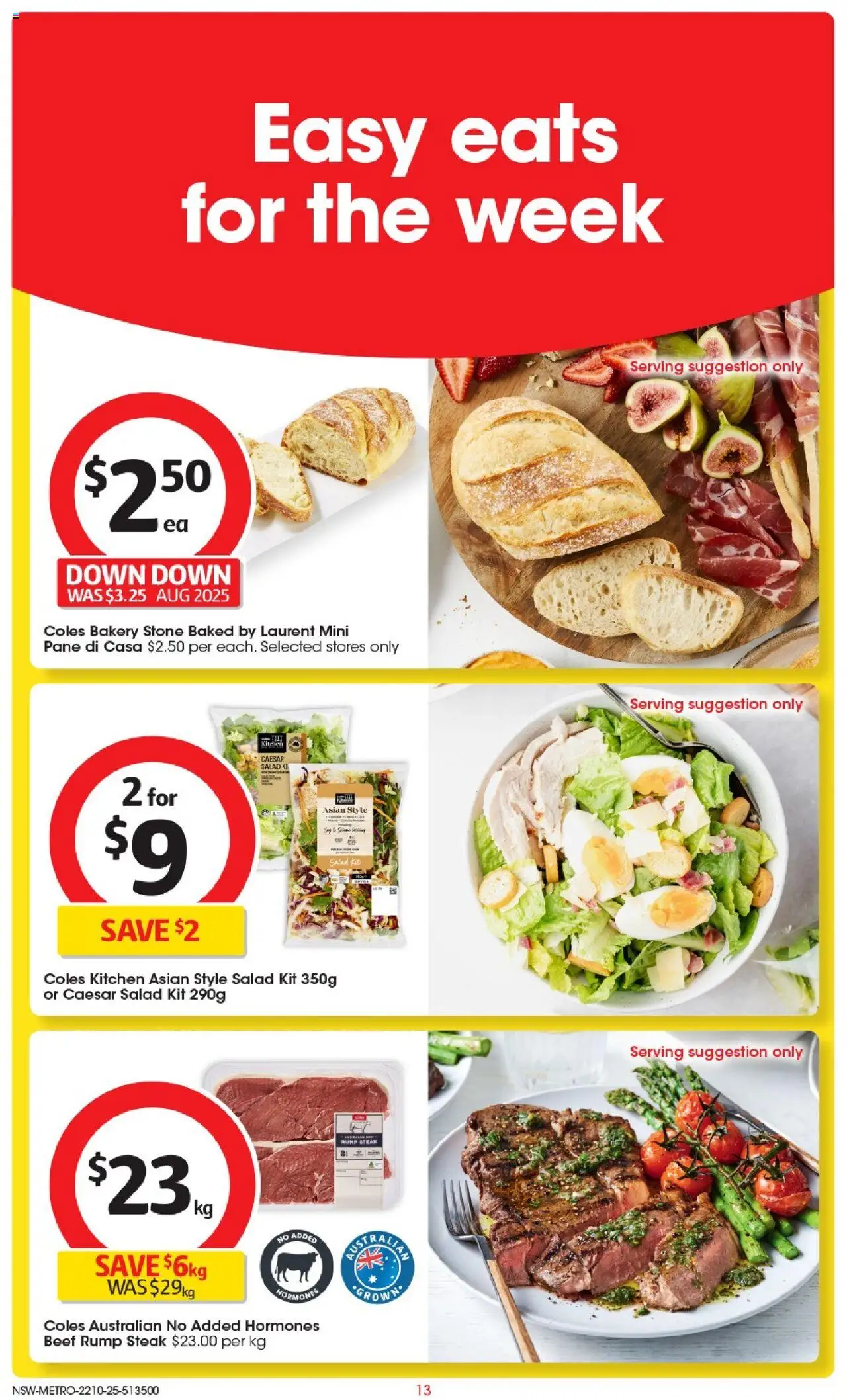 Coles catalogue - valid from 22.10.2025 | Page: 13 | Products: Beef, Salad, Steak, Bakery Coles catalogue - valid from 22.10.2025 | Page: 13 | Products: Beef, Salad, Steak, Bakery