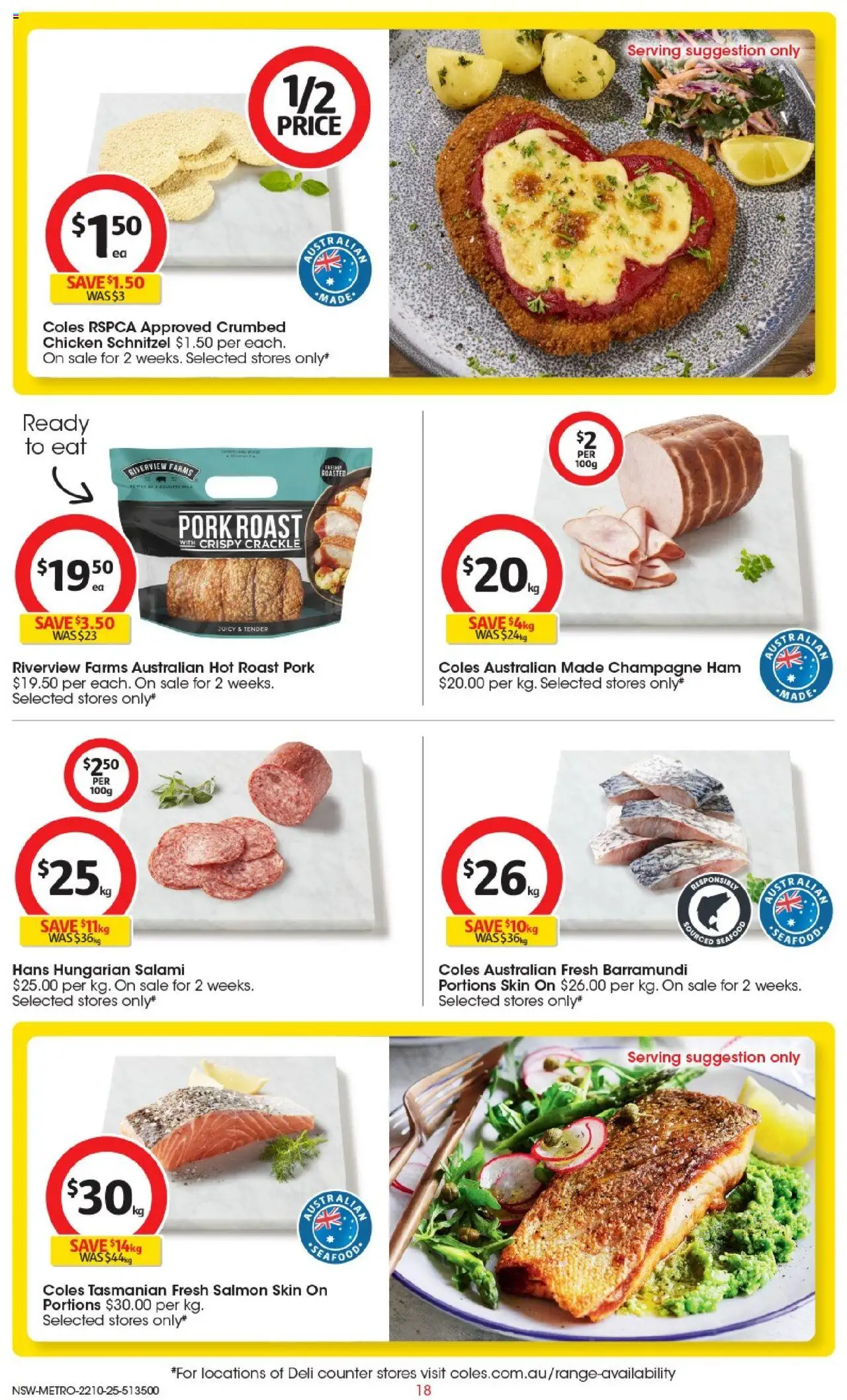Coles catalogue - valid from 22.10.2025 | Page: 18 | Products: Salami, Chicken, Pork, Salmon Coles catalogue - valid from 22.10.2025 | Page: 18 | Products: Salami, Chicken, Pork, Salmon
