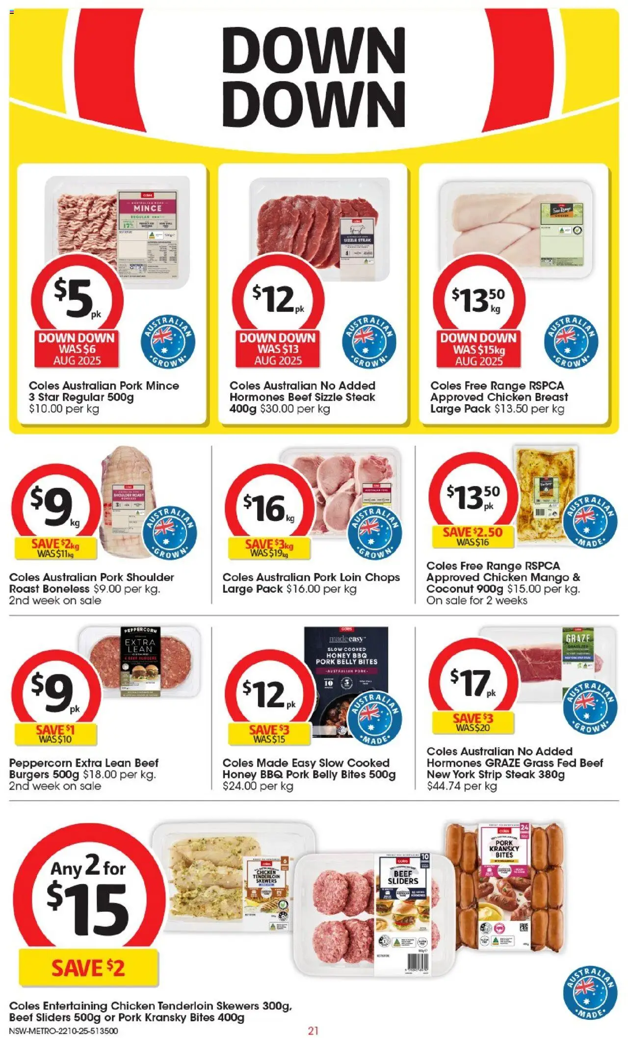 Coles catalogue - valid from 22.10.2025 | Page: 21 | Products: Grass, Chicken, Pork, Mango Coles catalogue - valid from 22.10.2025 | Page: 21 | Products: Grass, Chicken, Pork, Mango