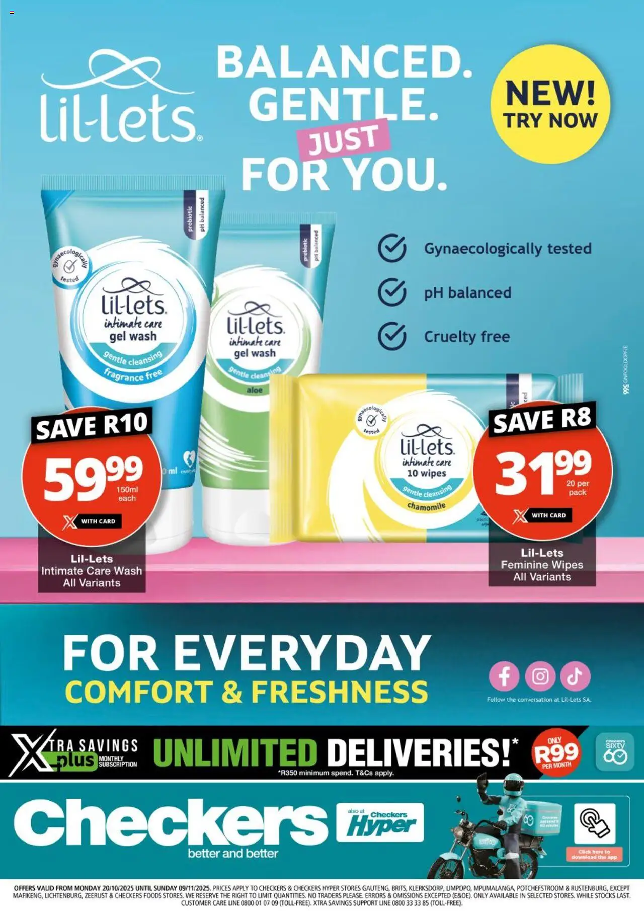 Checkers - Gauteng - Lil-lets Promotion (20/10/2025 - 09/11/2025) → Online Catalogue 10 Checkers – Gauteng – Lil-lets Promotion (20/10/2025 – 09/11/2025) → Online Catalogue