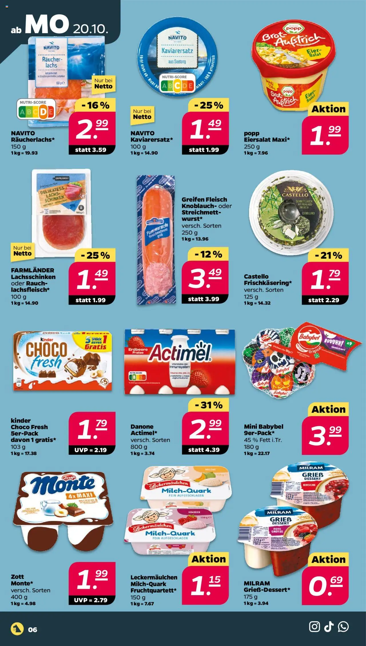 Netto Prospekt – gültig ab 20.10.2025 | Seite: 6 | Produkte: Milram, Knoblauch, Melone, Salat Netto Prospekt – gültig ab 20.10.2025 | Seite: 6 | Produkte: Milram, Knoblauch, Melone, Salat