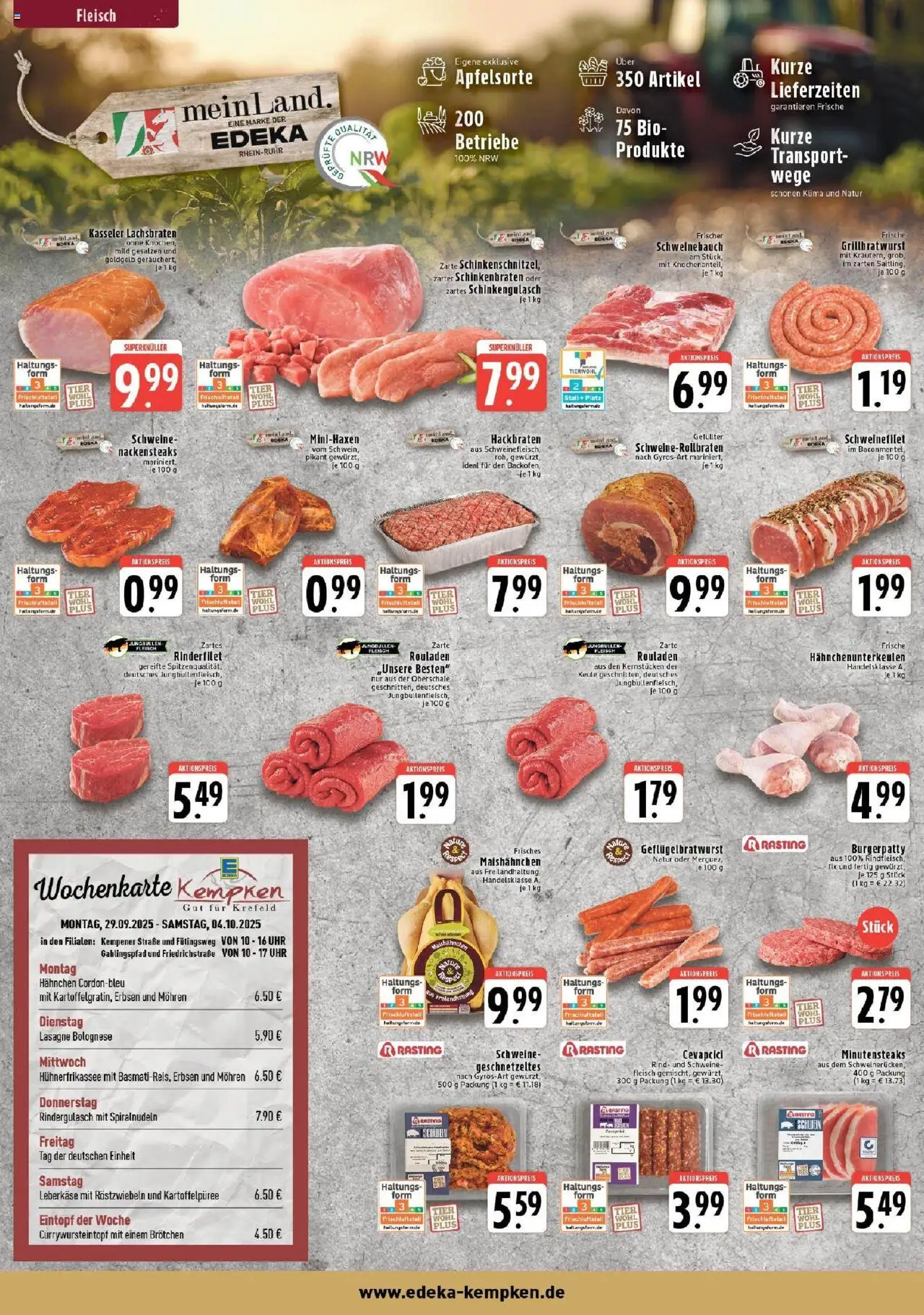 Edeka prospekt Krefeld	 – gültig ab 28.09.2025 | Seite: 2 | Produkte: Rindergulasch, Hahnchen, Fleisch, Uhr