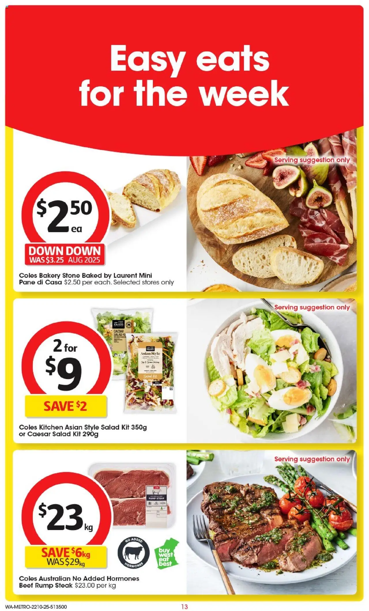 Coles catalogue - valid from 22.10.2025 | Page: 13 | Products: Beef, Salad, Steak, Bakery
