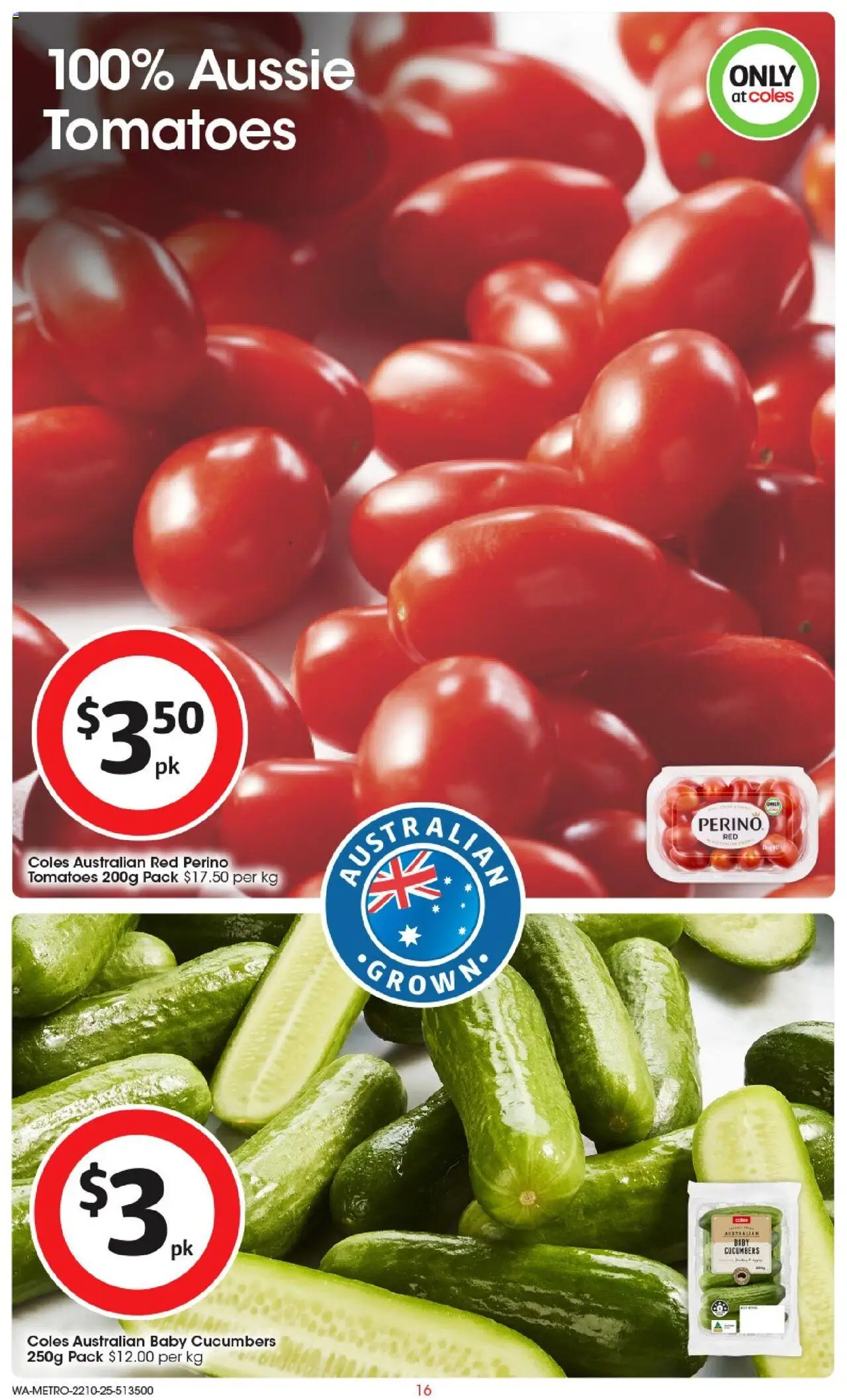 Coles catalogue - valid from 22.10.2025 | Page: 16 | Products: Tomatoes, Cucumbers