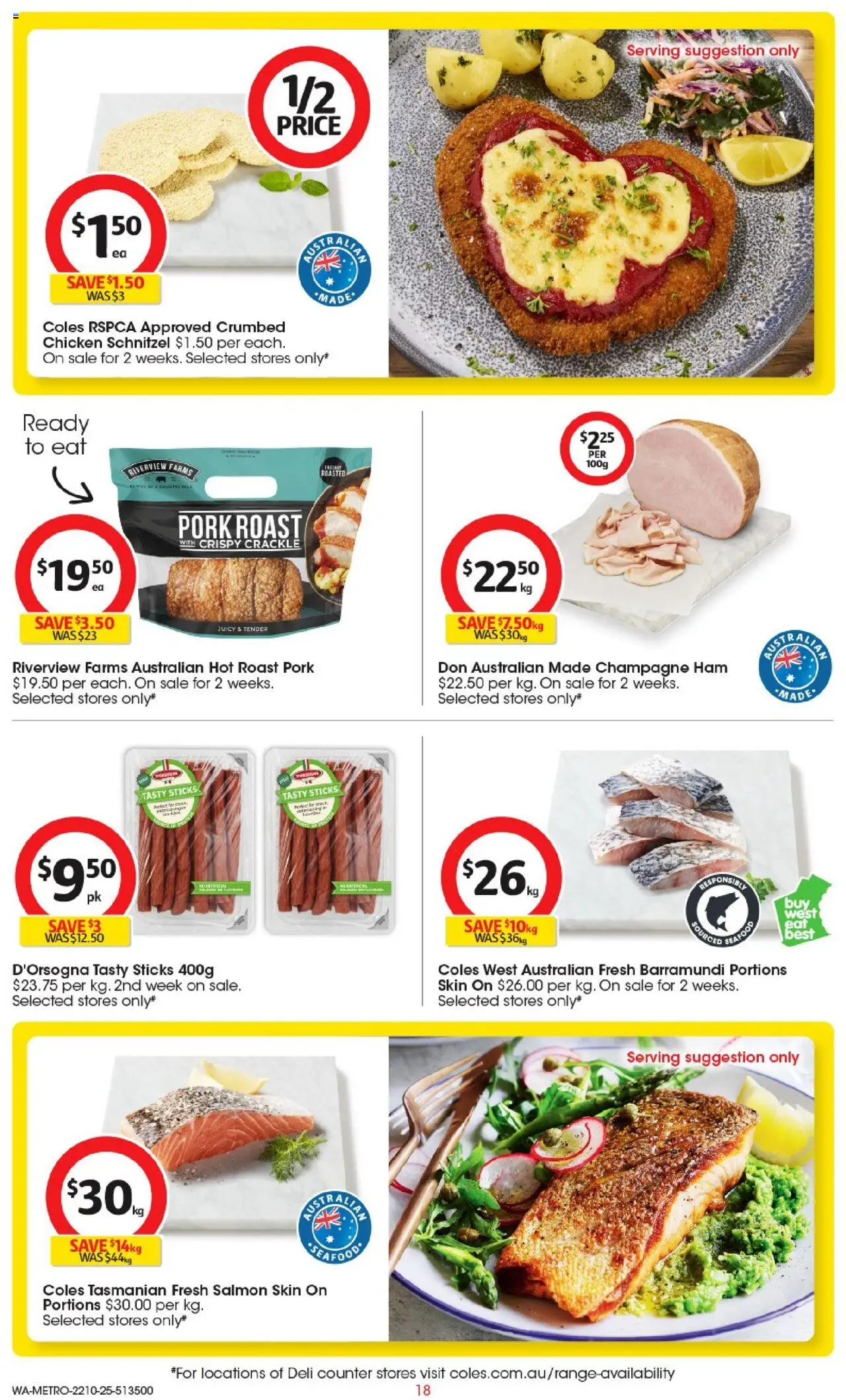 Coles catalogue - valid from 22.10.2025 | Page: 18 | Products: Ham, Chicken, Pork, Salmon