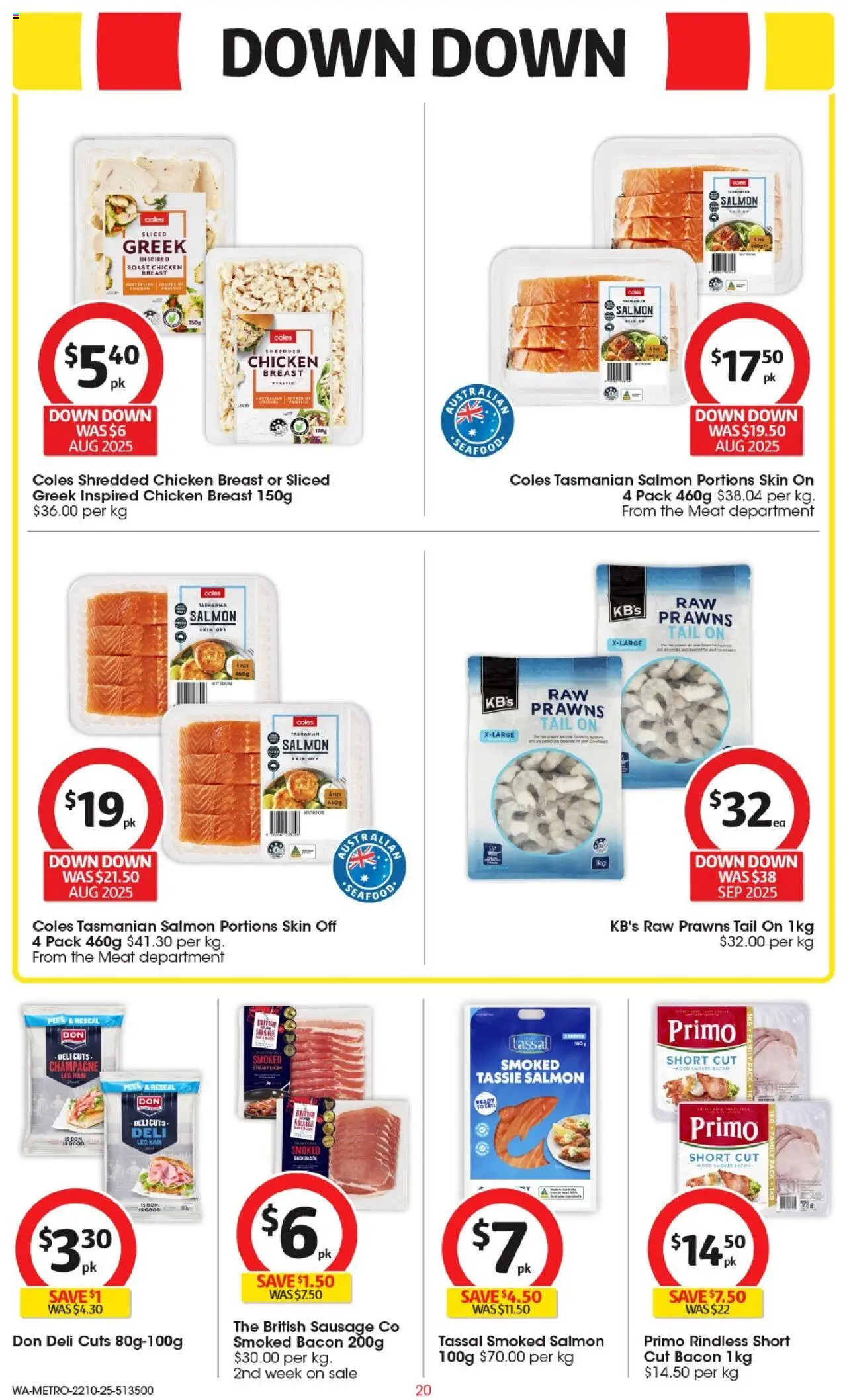 Coles catalogue - valid from 22.10.2025 | Page: 20 | Products: Bacon, Chicken, Salmon, Sausage