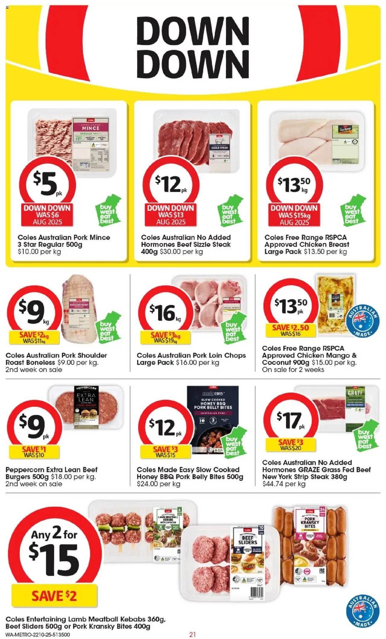 Coles catalogue - valid from 22.10.2025 | Page: 21 | Products: Capsicum, Chicken, Pork, Strip