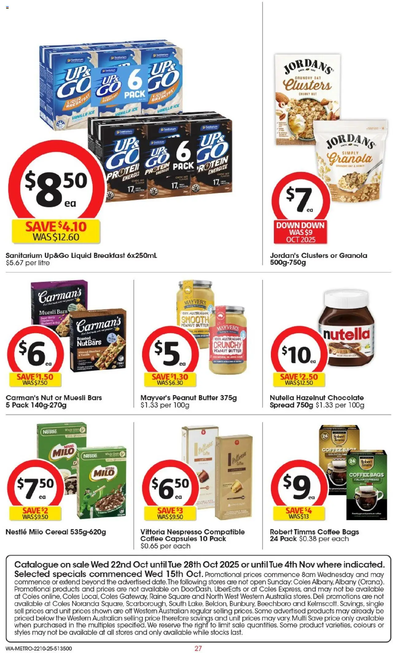 Coles catalogue - valid from 22.10.2025 | Page: 27 | Products: Butter, Granola, Honey, Nutella