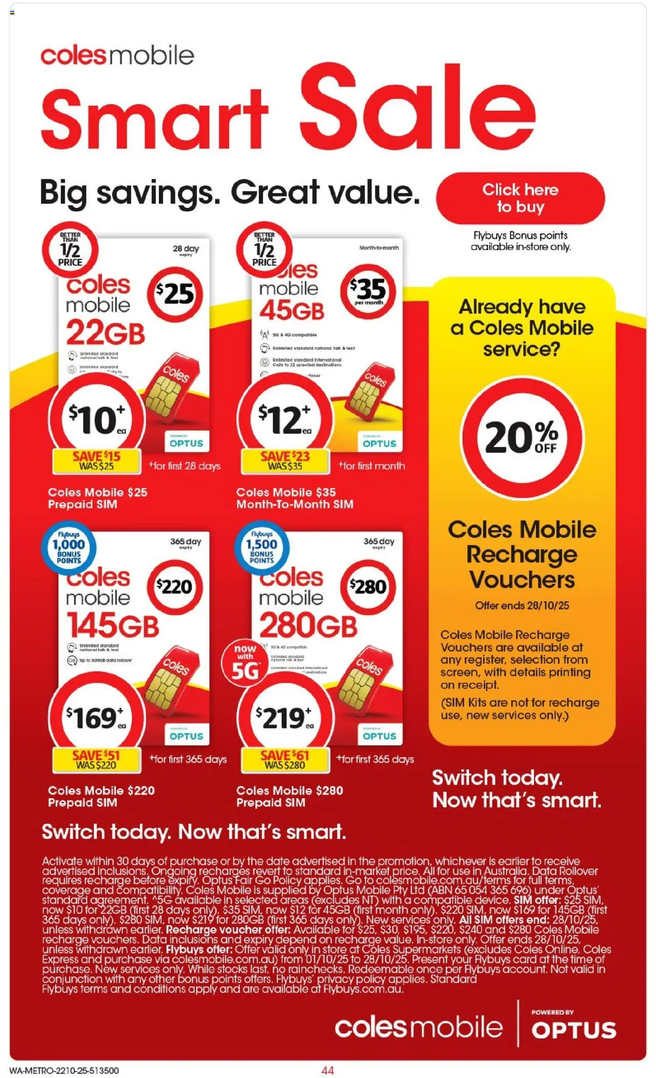 Coles catalogue - valid from 22.10.2025 | Page: 44 | Products: Kits, Date, Mobile