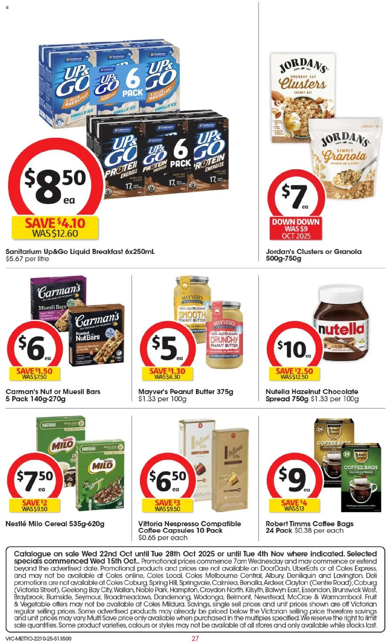Coles catalogue - valid from 22.10.2025 | Page: 28 | Products: Butter, Coffee, Nutella, Cereal