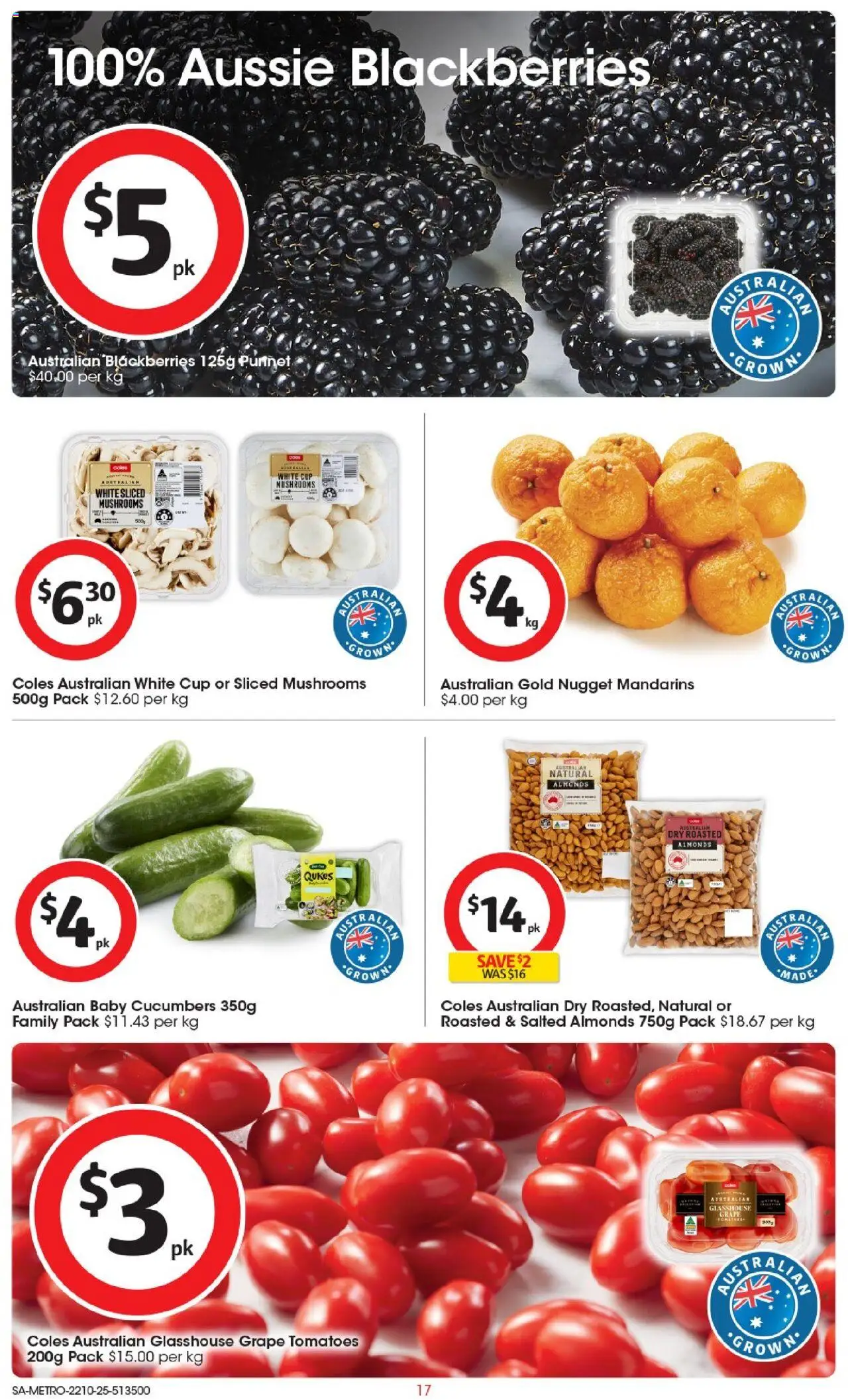 Coles catalogue - valid from 22.10.2025 | Page: 18 | Products: Tomatoes, Mushrooms, Mandarins, Cucumbers Coles catalogue - valid from 22.10.2025 | Page: 18 | Products: Tomatoes, Mushrooms, Mandarins, Cucumbers
