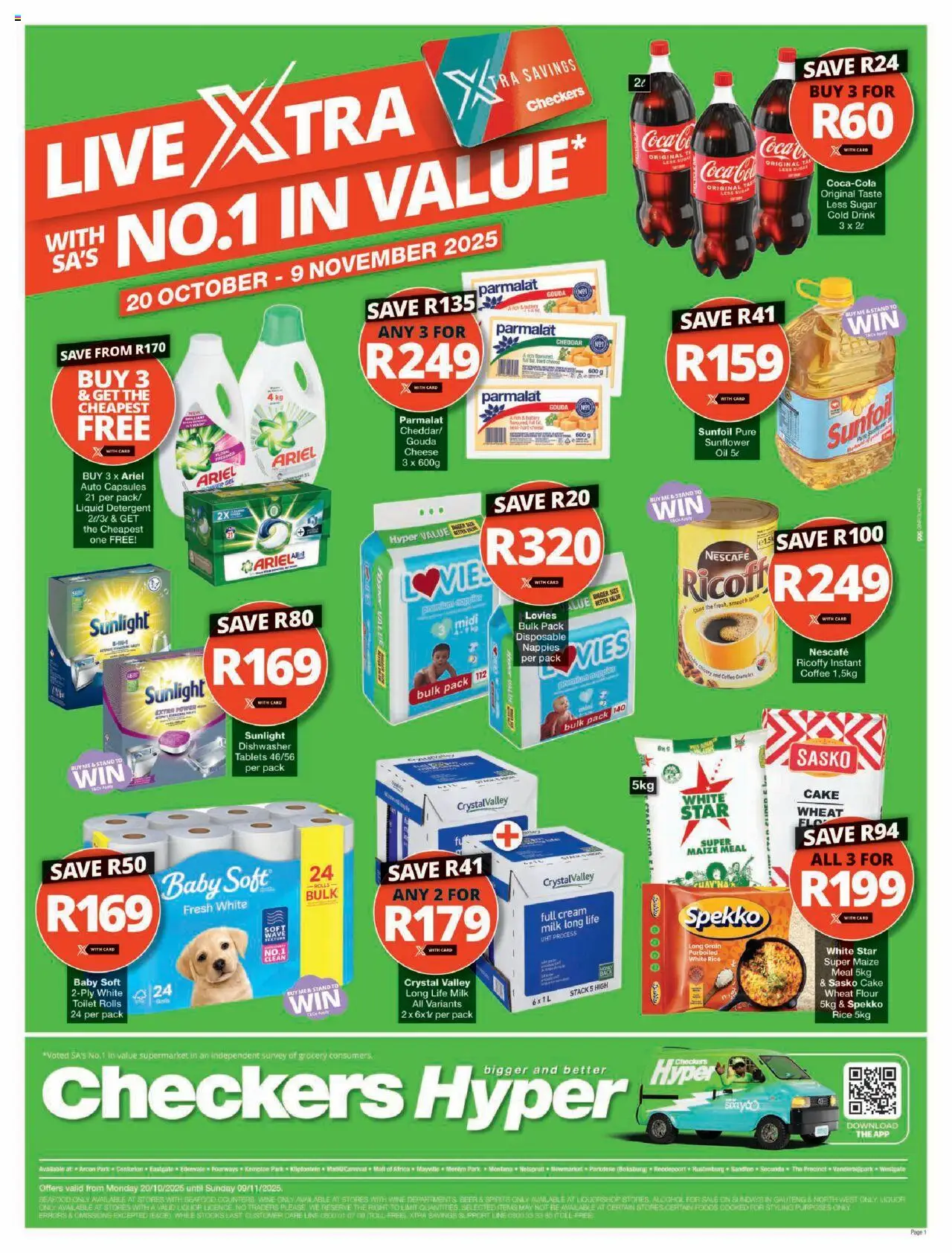 New Checkers catalogue – valid from 20.10.2025 | Page: 1 | Products: Toilet, Oil, Beer, Nappies