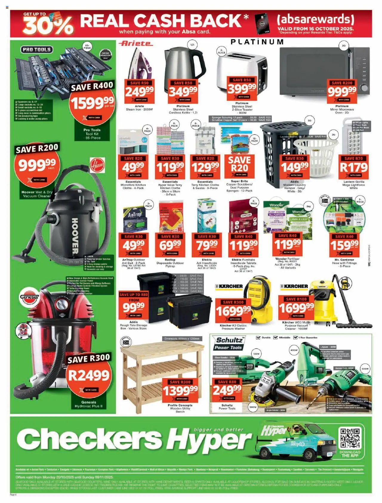 New Checkers catalogue – valid from 20.10.2025 | Page: 4 | Products: Lantern, Beer, Water, Seafood