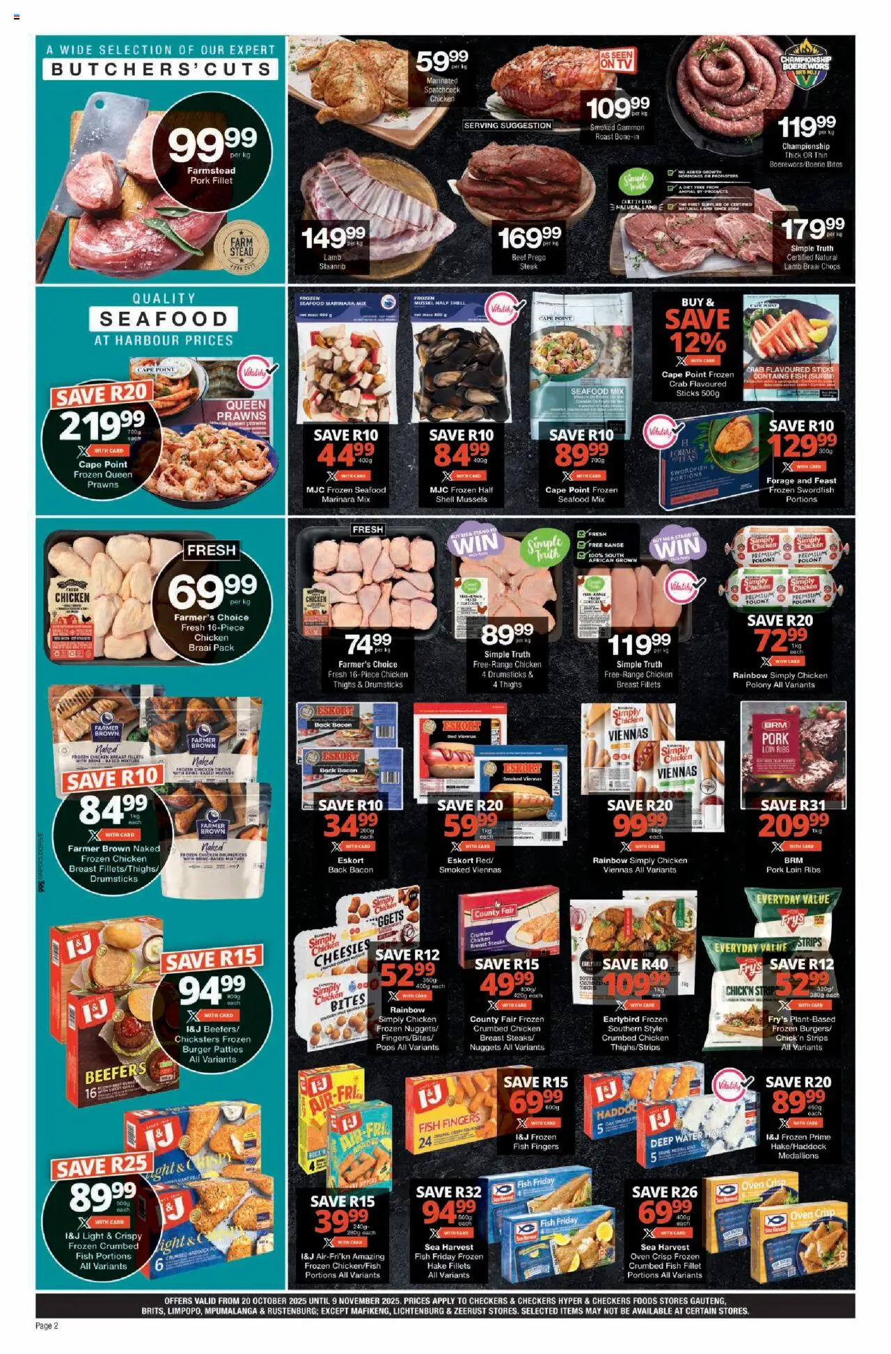 New Checkers catalogue – valid from 20.10.2025 | Page: 2 | Products: Water, Fry's, Seafood, Bacon