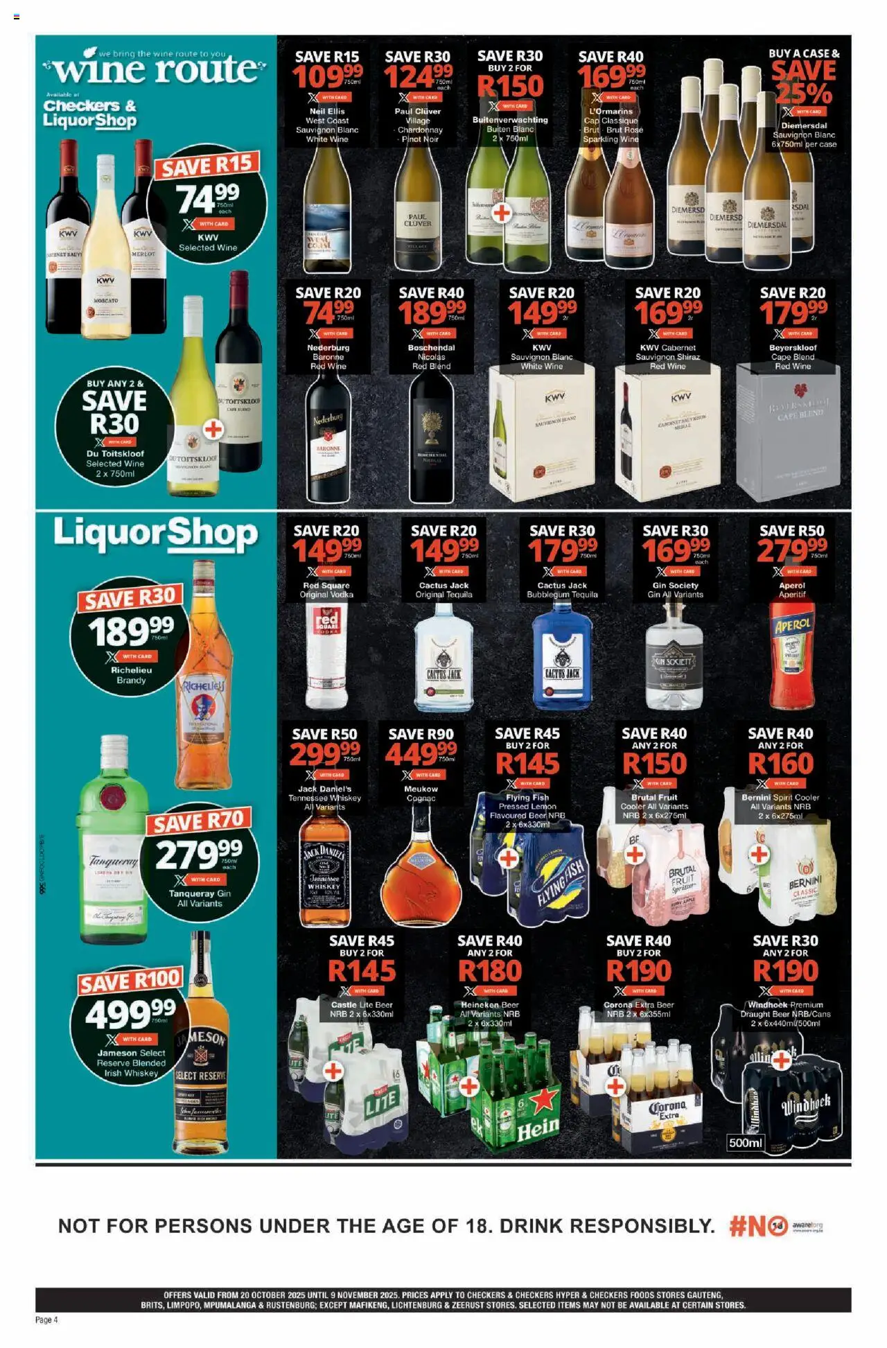 New Checkers catalogue – valid from 20.10.2025 | Page: 4 | Products: Cap, Case, Brandy, Vodka