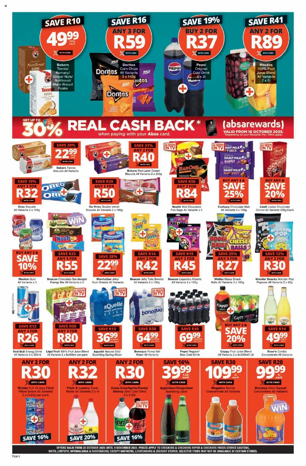 New Checkers catalogue – valid from 20.10.2025 | Page: 6 | Products: Pillow, Squash, Chips, Sugar
