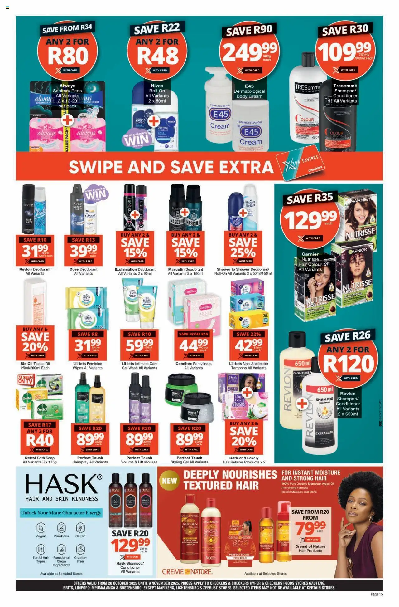 New Checkers catalogue – valid from 20.10.2025 | Page: 15 | Products: Oil, Shampoo, Soap, Relaxer