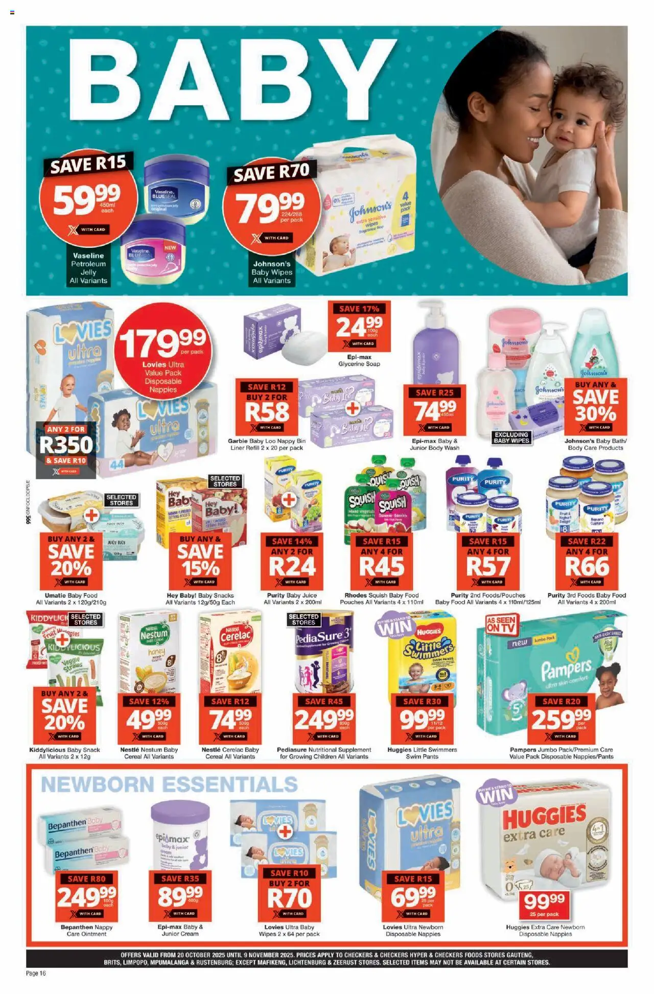 New Checkers catalogue – valid from 20.10.2025 | Page: 16 | Products: Cream, Soap, Baby food, Body wash